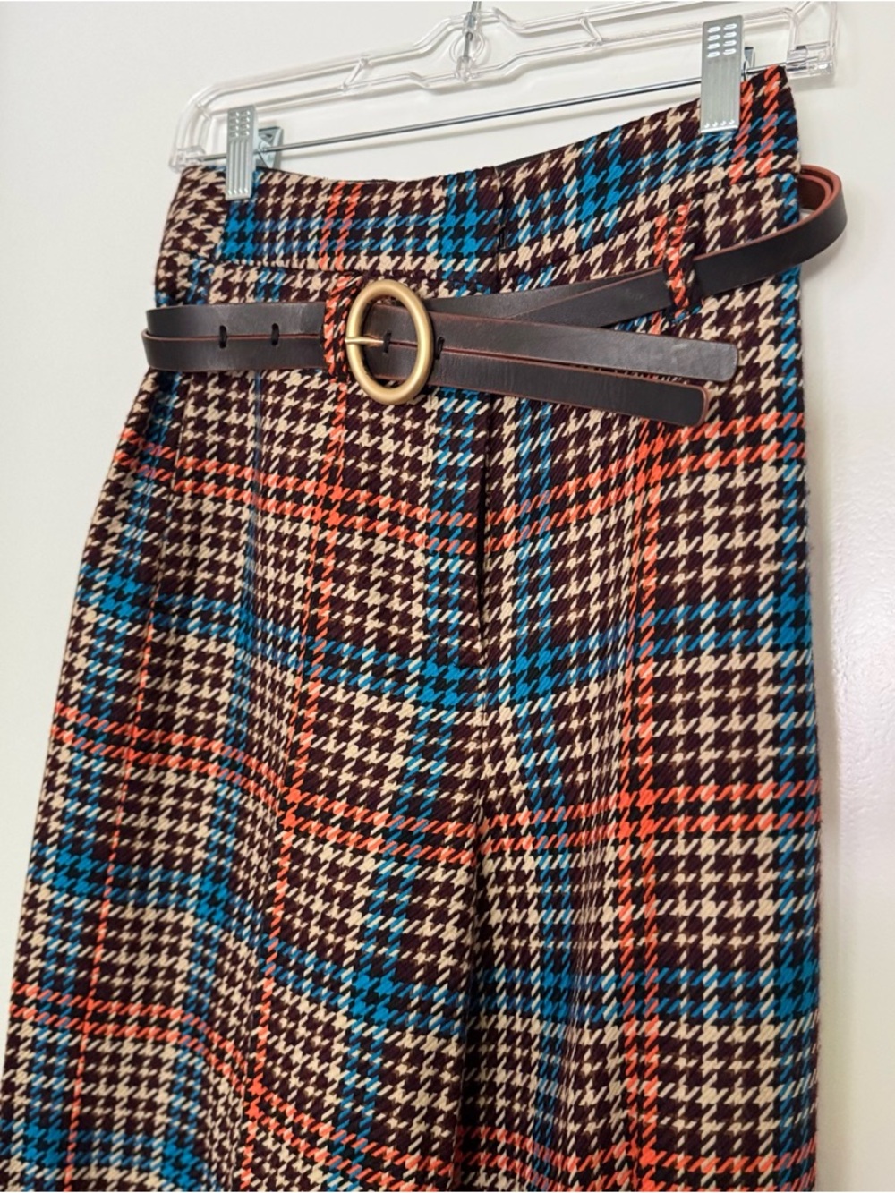 Dorothee Schumacher High-Waisted Plaid Wide-Leg Trousers w/ Belt - Picture 3 of 13